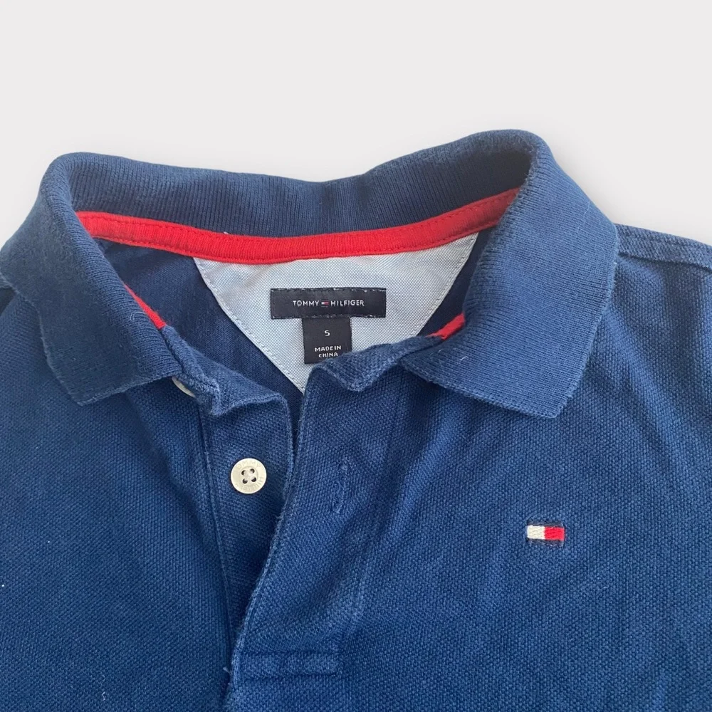 Tommy Hilfiger Boys Child Polo Shirt Size 5 100% Cotton Short Sleeve Navy Preppy